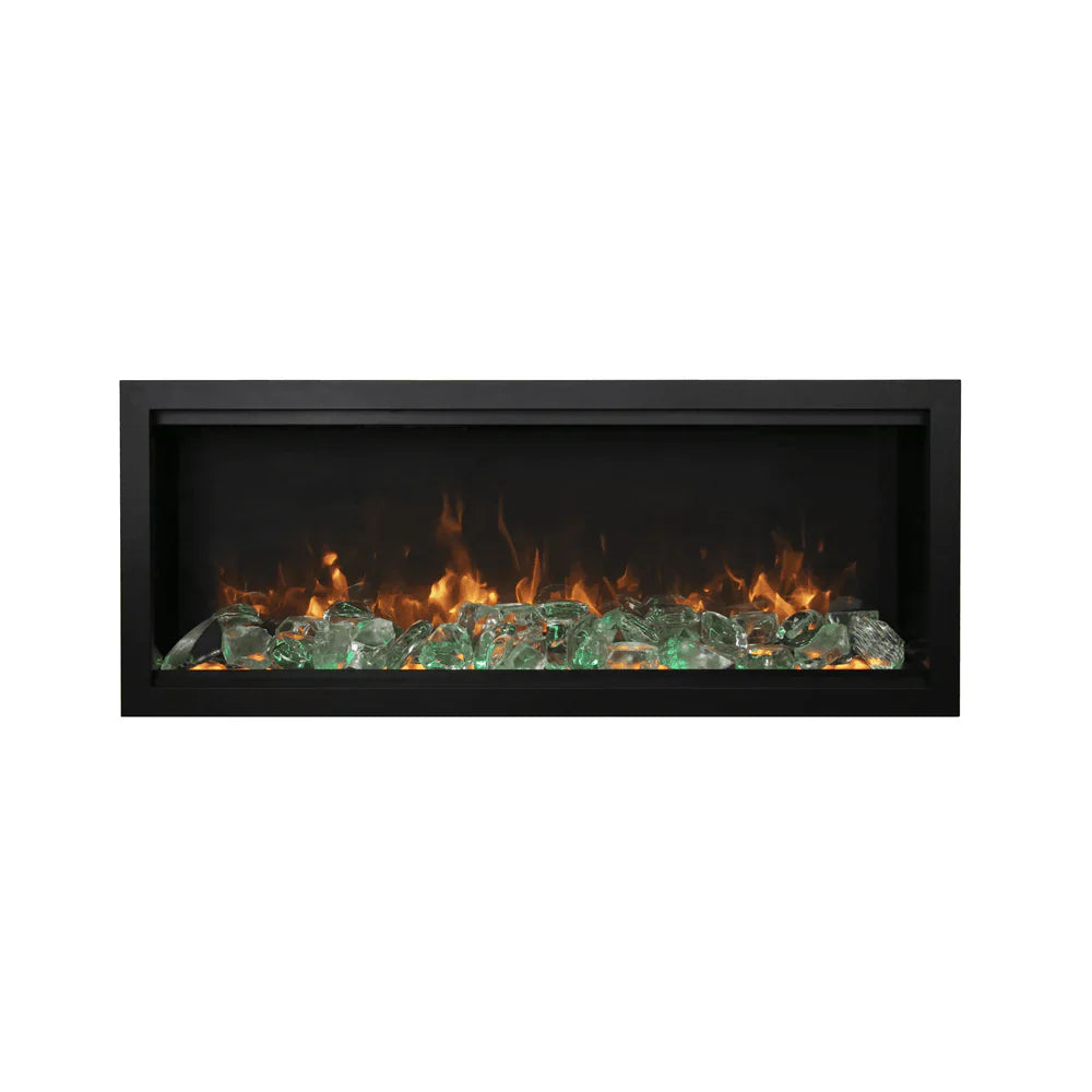 Amantii 100 Inch Symmetry Bespoke Extra Tall Electric Fireplace - WiFi Smart Indoor/Outdoor Heater with Crackling Sound & Bluetooth Speakers | SYM-100-XT