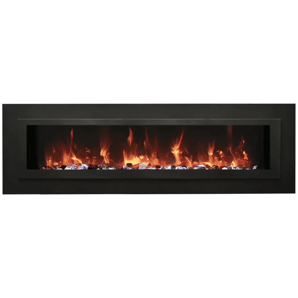 Amantii 34-Inch Linear Electric Fireplace – Wall or Flush Mount, 6500 BTU, Multi-Color Backlight, Steel Surround | WM-FML-34-4023-STL