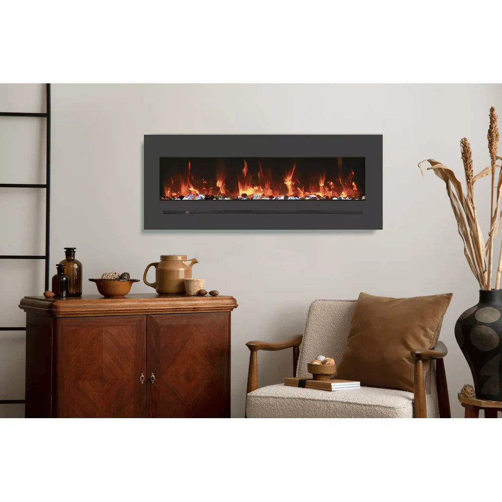 Amantii 48-Inch Linear Electric Fireplace – Flush or Wall Mount, 5000 BTU, Multi-Color Flames & Backlighting | WM-FML-48-5523-STL