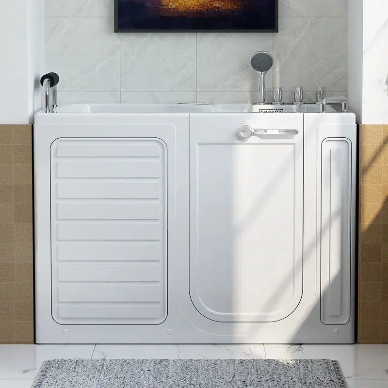 Empava 54 Inch Alcove Inline Heater Whirlpool Walk-in Tub 2.0 Upgraded with Right Drain EMPV-54WIT08