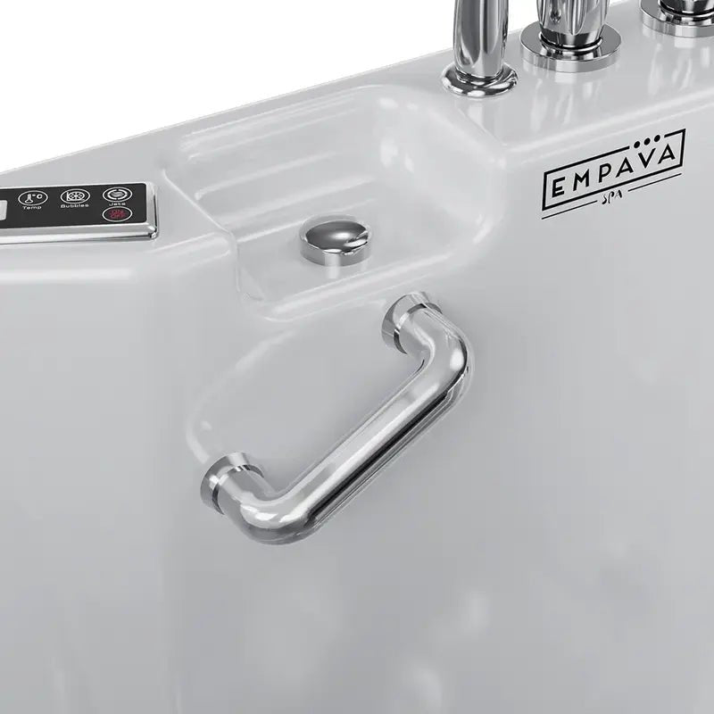 Empava 54 Inch Alcove Inline Heater Whirlpool Walk-in Tub 2.0 Upgraded with Right Drain EMPV-54WIT08