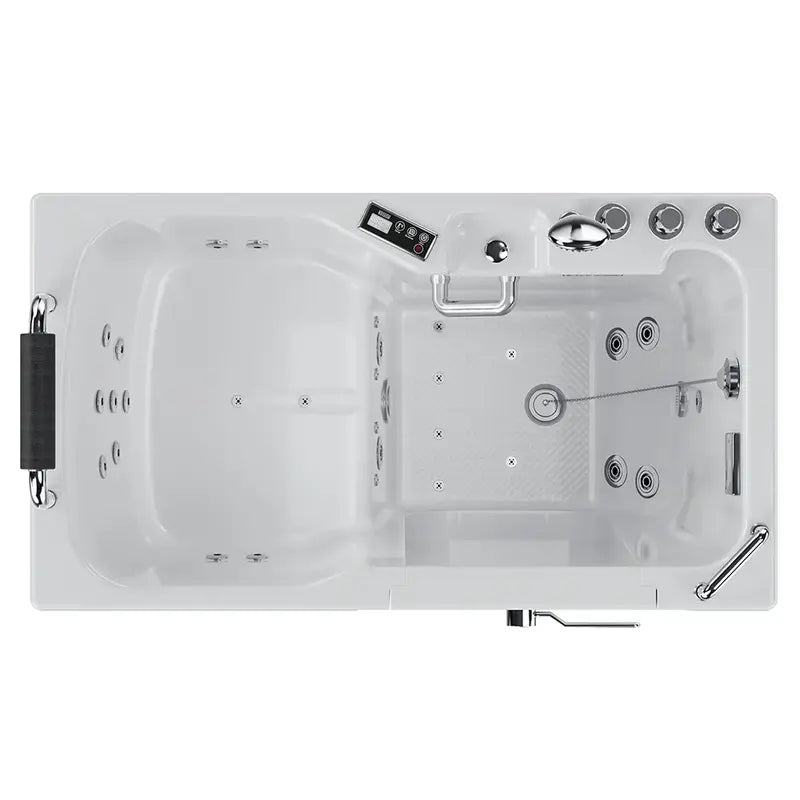 Empava 54 Inch Alcove Inline Heater Whirlpool Walk-in Tub 2.0 Upgraded with Right Drain EMPV-54WIT08