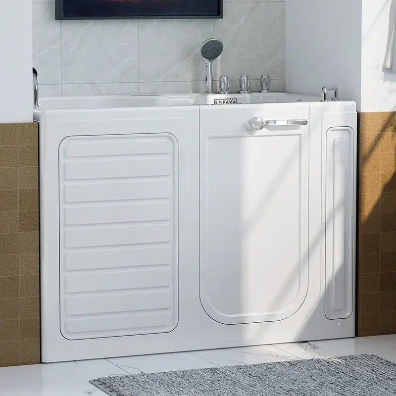 Empava 54 Inch Alcove Inline Heater Whirlpool Walk-in Tub 2.0 Upgraded with Right Drain EMPV-54WIT08