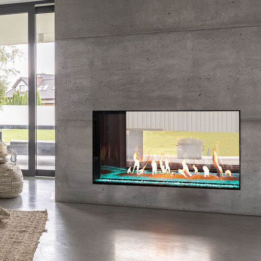 Plaza 75-Inch Linear See-Through Gas Fireplace with Glass Barrier Modern Design Indoor DVLXG75SP90N