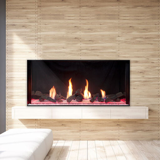 Plaza 55-Inch Linear Single-Sided Gas Fireplace with Glass Barrier Modern Design Indoor DVLXG55BP90N