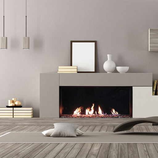 Plaza 75-Inch Linear Single-Sided Gas Fireplace with Glass Barrier Modern Design Indoor DVLXG75BP90N